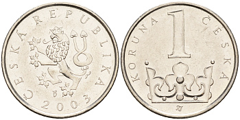Чехия 1 крона 2003  KM 7 сталь плакированная никелем    4596-266