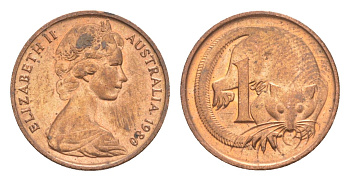 Австралия 1 цент 1980 Елизавета II (1952-2022), молодой портрет, опоссум KM 62 бронза UNC 4585-621