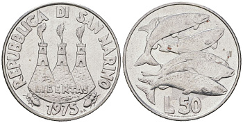 Сан-Марино 50 лир 1975 косяк рыб KM 45 нержавеющая сталь UNC 4573-154