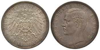 Бавария 5 марок 1913 D, Отто (1886-1913) Weege 47, J. 46, KM 512 серебро UNC 00-812-36