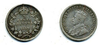 КАНАДА 5 ЦЕНТОВ 1913 ГЕОРГ V серебро 46-558