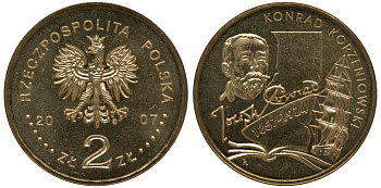 Польша 2 злотых 2007 150 лет со дня рождения Конрада Коженёвского (1857-1924) KM 591 нордик UNC M1-04