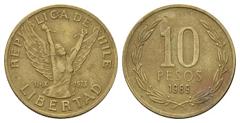 Чили 10 песо 1989 KM 218 латунь 4155-137