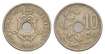 Бельгия 10 сантимов 1906 Belgique, Леопольд I (1865-1909) KM 52 медно-никель 4615-1018
