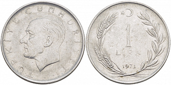 Турция 1 лира 1971 Мустафа Кемаль Ататюрк KM 889а.2 нержавеющая сталь 4529-1237