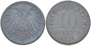 ГЕРМАНИЯ 10 ПФЕННИГОВ 1919 KM 26, J. 299 цинк 87-1557