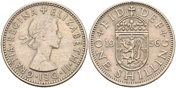 Великобритания 1 шиллинг 1956 Елизавета II (1952-2022), Шотландский герб KM 905, Spink 4148 медно-никель 4591-1045