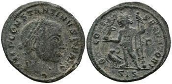 Римская Империя нуммий 313 - 315 Константин Великий IOVI CONSERVATORI Сисция Good Very fine (степень редкости R4) RIC 6 бронза 1073-6-66