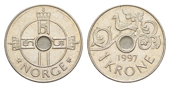 Норвегия 1 крона 1997 Харальд V (1991-) KM 462 медно-никель 4632-1269