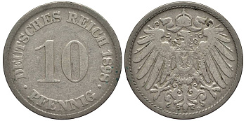 Германия 10 пфеннигов 1898 D KM 12, Jager 13, Weege 8 медно-никель 219-312
