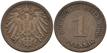 Германия 1 пфенниг 1900 E KM 10, J. 10 медь 4567-1145