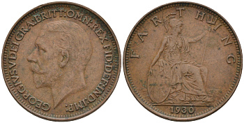 Великобритания 1 фартинг 1930 Георг V (1910-1936) KM 825, Spink 4061 бронза 4115-152