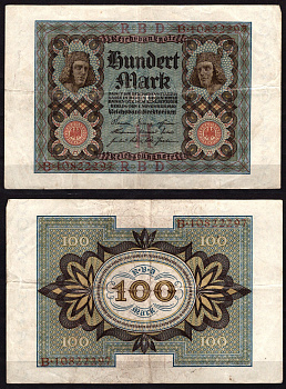 Германия 100 марок 1934 Веймар,8 цифр в номере, H, «Бамбергский всадник» из оперы «Купол Бамберга». Pick 69 b бумага 6289-29-2-1