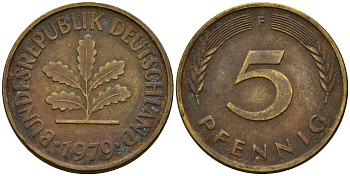 ФРГ 5 пфеннигов 1979 F J.382, KM 107 сталь плакированная латунью    4598-1022