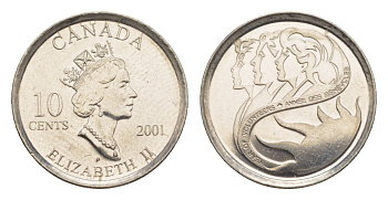 Канада 10 центов 2001 Международный год добровольцев KM 412 никель UNC 4636-643