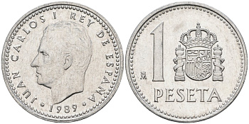Испания 1 песета 1989 M, Хуан Карлос I (1975-2014) KM 821 алюминий 4448-831