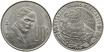 Мексика 20 сентаво 1978 Франциско Индалеси KM 442 медно-никель 4549-335