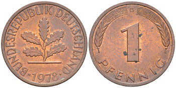 ФРГ 1 ПФЕННИГ 1978 G KM 105, J. 380 сталь плакированная медью 4181-632