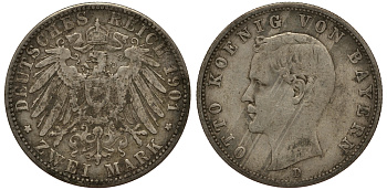 Бавария 2 марки 1901 Отто (1886-1913) Weege 44, J. 45, KM 511 серебро 3711-1824