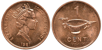 Соломоновы острова 1 цент 1987 Елизавета II (1953-) KM 24 сталь плакированная бронзой aUNC 4602-938