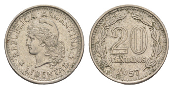 Аргентина 20 сентаво 1957 KM 55 сталь плакированная никелем 4617-945