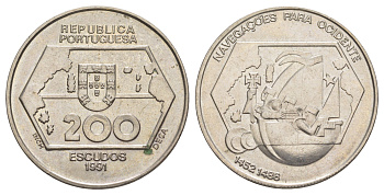 Португалия 200 эскудо 1991 Навигация на запад KM 659 медно-никель UNC 1101-5-41
