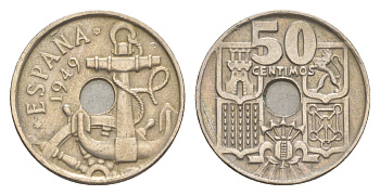 Испания 50 сентимо 1949 (56) Франсиско Франко (1939-1975) KM 777 медно-никель 4623-644