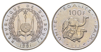 Джибути 100 франков 1991 KM 26 медно-никель UNC 4653-326