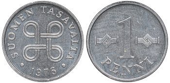Финляндия 1 пенни 1976 KM 44а алюминий UNC 3334-1041