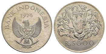 Индонезия 5000 рупий 1974 Орангутан KM 40 серебро UNC 1515-1714