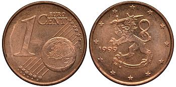 Финляндия 1 евроцент 1999 KM 98 сталь плакированная медью XF-UNC 4181-163