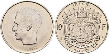 Бельгия 10 франков 1970 Belgie, Бодуэн I (1951-1993) KM 156.1 никель    4595-614