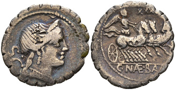 Римская Республика денарий 79 г. до н.э. монетарий Ц. Невий Бальб, S C, голова Венеры / XXX C NAE BALB, Виктория в триге, Рим, 3,74 гр Cr. 382/1b; Syd. 769b серебро 1073-9-27