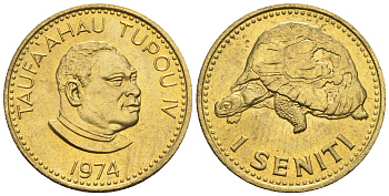 Тонга 1 сенити 1974 король Тауфа’ахау Тупоу IV (1967-2006), черепаха KM 27 a латунь  UNC  220-1047
