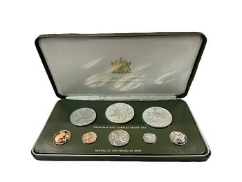 Тринидад и Тобаго набор из 8 монет (1, 5, 10, 25 и 50 центов; 1, 5 и 10 долларов) 1975 в оригинальной упаковке, с сертификатом подлинности KM 25, 26, 27, 28, 22, 23, 8, 24a PROOF 4-3-1-22