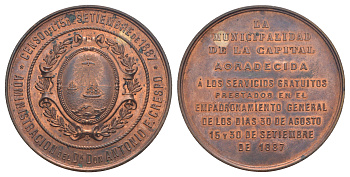 Аргентина медаль "перепись Буэнос-Айрес" 1887 диаметр 55 мм, вес 63,2 гр MoViArg KOEM_B бронза 11-169-13-3