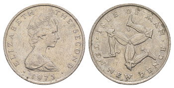 Остров Мэн 10 пенсов 1975 Елизавета II (1952-2022) KM 23 медно-никель 4656-1043