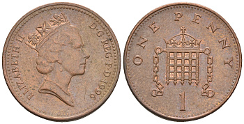 Великобритания 1 пенни 1996 Елизавета II (1952-2022) KM 935a, Spink 4391 (B4) сталь плакированная медью 4609-536