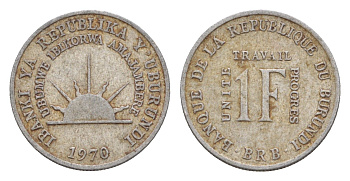 Бурунди 1 франк 1970 KM 18 алюминий 4647-1219