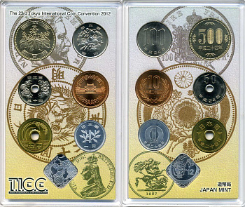 Япония набор из 6 монет + жетон 2012 официальный набор в пластиковой упаковке, жетон 23-я Токийская международная монетная конвенция KM MS 305 6-5-1-38
