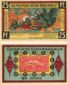 ЗЮДЕРБРАРУП 25 ПФЕННИГОВ 1921 НОТГЕЛЬД, ЗЕМЛЯ ШЛЕЗВИГ-ГОЛЬШТЕЙН Grabowski 1294.6 бумага 7222-70-2-2