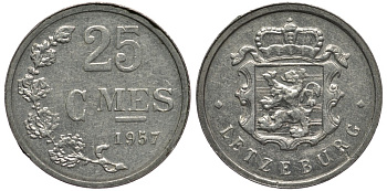 Люксембург 25 сантимов 1957 Шарлотта (1918-1964) KM 45a.1 алюминий 4538-843