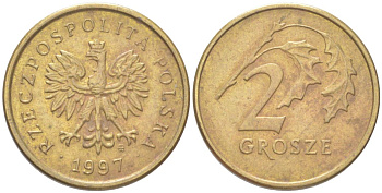 Польша 2 гроша 1997 Y 277 марганец латунь 4614-261