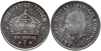 Швеция 1 крона 2002 Карл XVI Густав (1973- ) KM 894 медно-никель 4364-623
