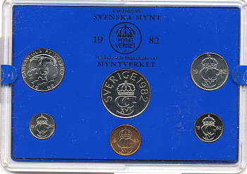 Швеция набор монетного двора из 6 монет 1982 в пластике, Карл XVI Густав (1973- ) KM MS23 UNC 5-4-2-84