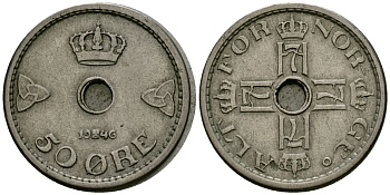 Норвегия 50 эре 1946 Хокон VII (1905-1957) KM 386 медно-никель 4584-143