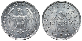Германия 200 марок 1923 G KM 35, J. 304, Weege 22 алюминий 4121-1225