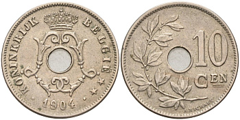 Бельгия 10 сантимов 1904 Belgie KM 53 медно-никель 190-731