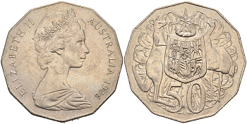 Австралия 50 центов 1976 Елизавета II (1952-2022), герб Австралии, кенгуру KM 68 медно-никель 4565-844