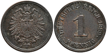 Германия 1 пфенниг 1888 J, старогербовка KM 1 медь 44-1226